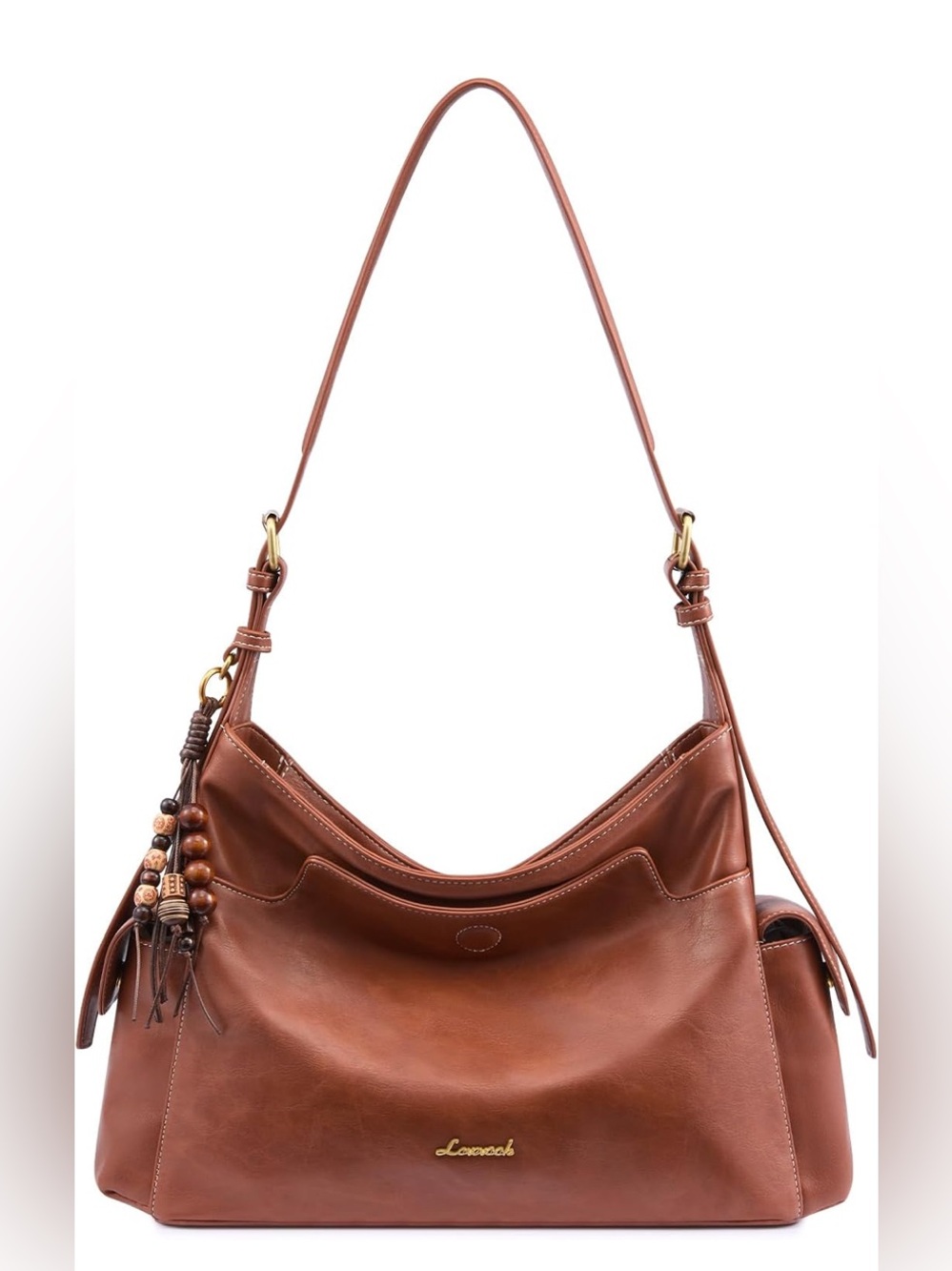 Lovevook Faux Leather Hobo Shoulder Bag - Cognac